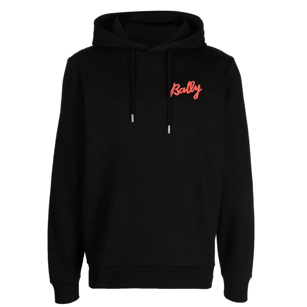 Bally Logo Print Drawstring Hoodie Black Size S